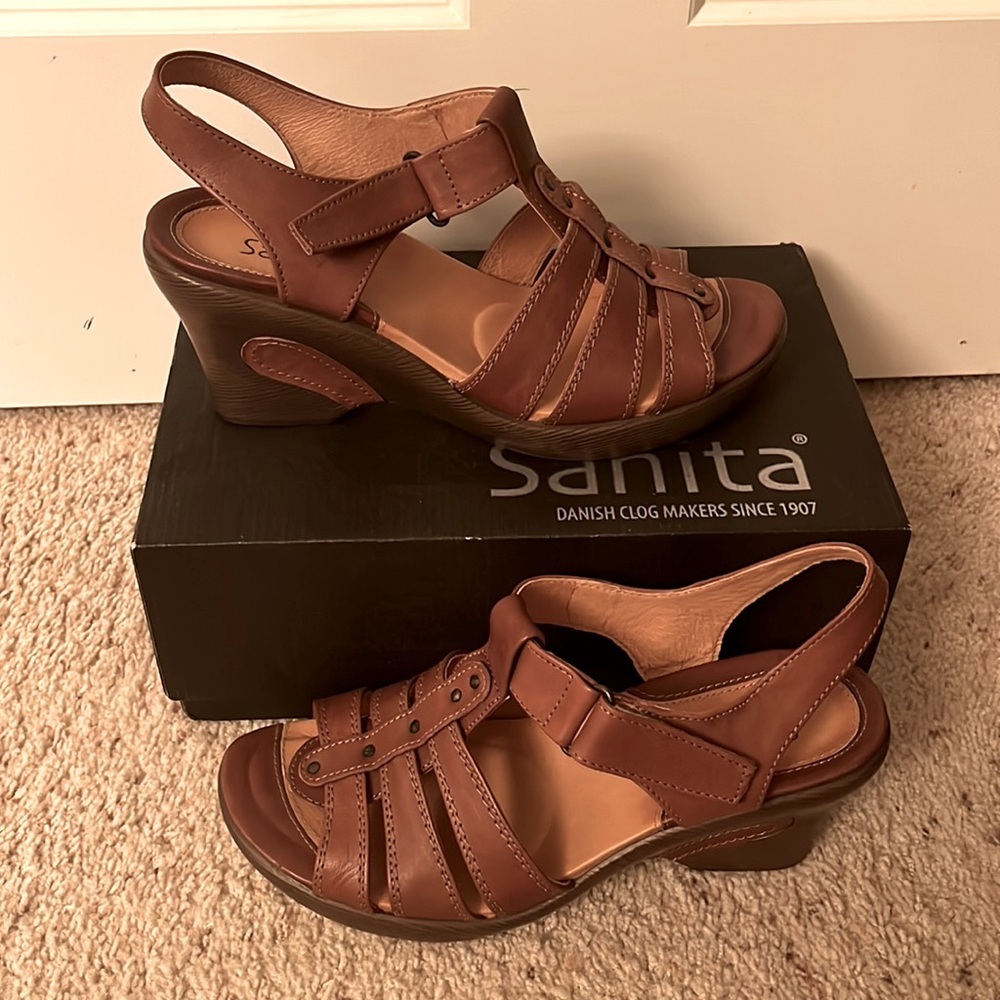NEW Sanita Brown Leather Sofia Wedge Sandals | Size 40 US 9.5 / 10